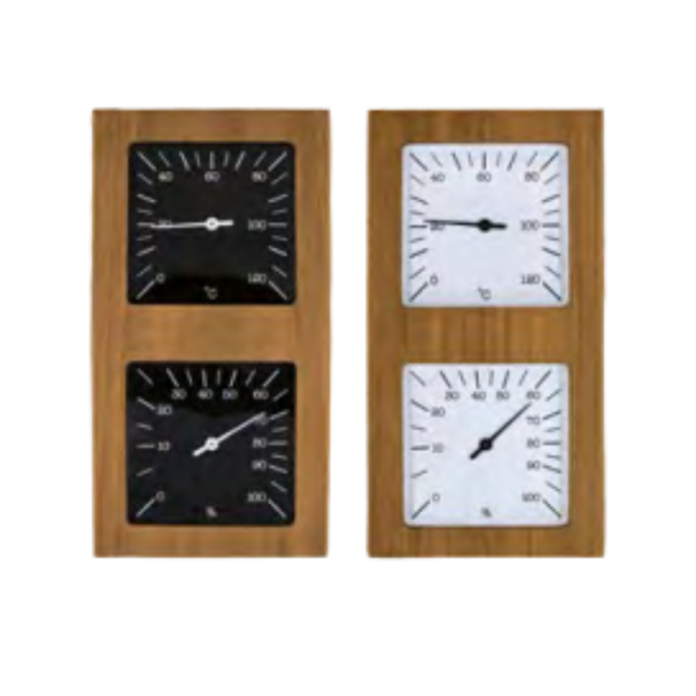 Thermo-hygrometer. Radiata Pine. Vertical. Black dial